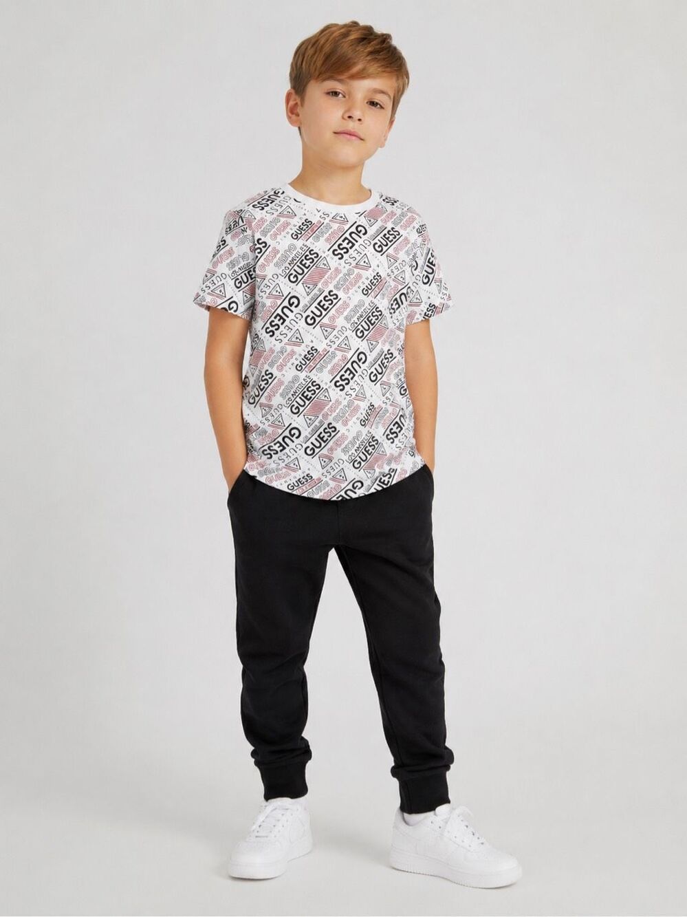 GUESS Boys White Logo Print T Shirt Short Sleeve Graphic Top Size L 8-10